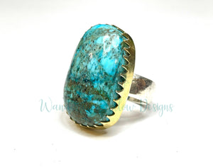 Large Turquoise Mixed Metal Ring Size 8