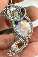 Load image into Gallery viewer, Rainbow Moonstone &amp; Herkimer Diamond Moon Wire Wrapped Pendant Necklace
