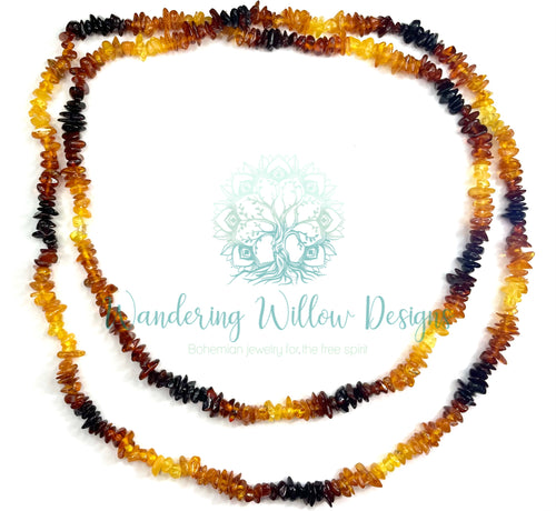 Long Rainbow Baltic Amber Chip Necklace