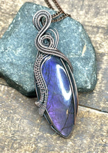 Load image into Gallery viewer, Purple Labradorite Copper Horse Eye Wire Wrapped Pendant