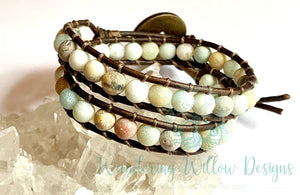 Matte Amazonite Boho Wrap Bracelet