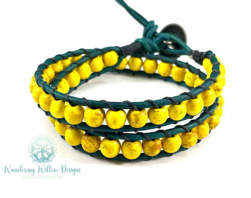Yellow Turquoise Double Boho Wrap Bracelet