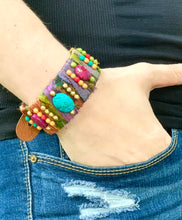 Load image into Gallery viewer, Recycled Sari Silk Leather Cuff Bracelet
